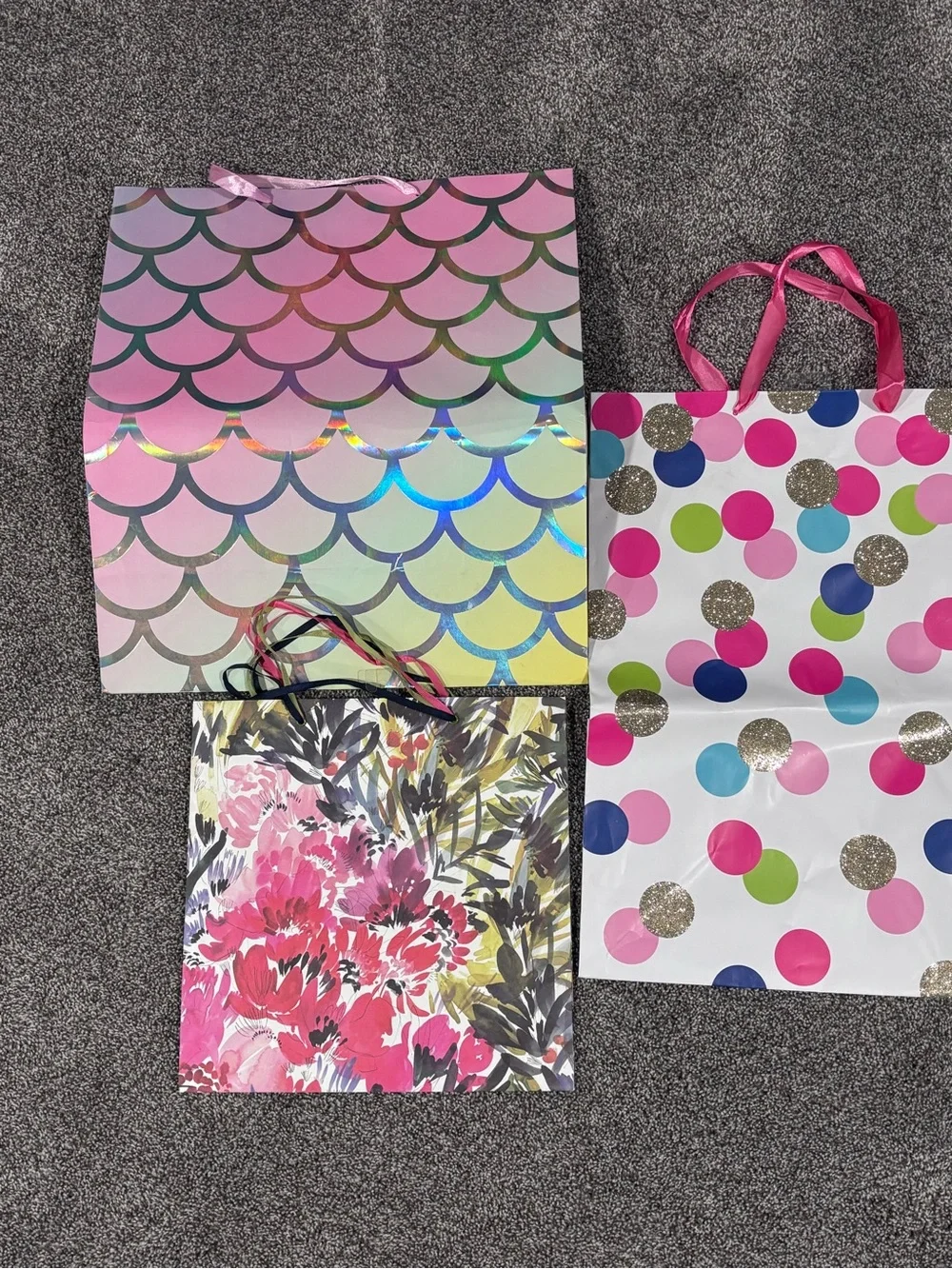 4 Bright Pink Birthday Gift Bag Set - Polka Dot & 'Birthday Girl' Designs
